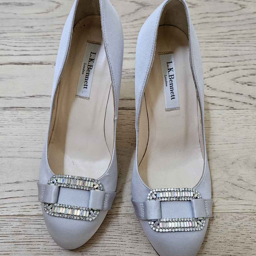 LK Bennett Silver Heels with Embellished Bow